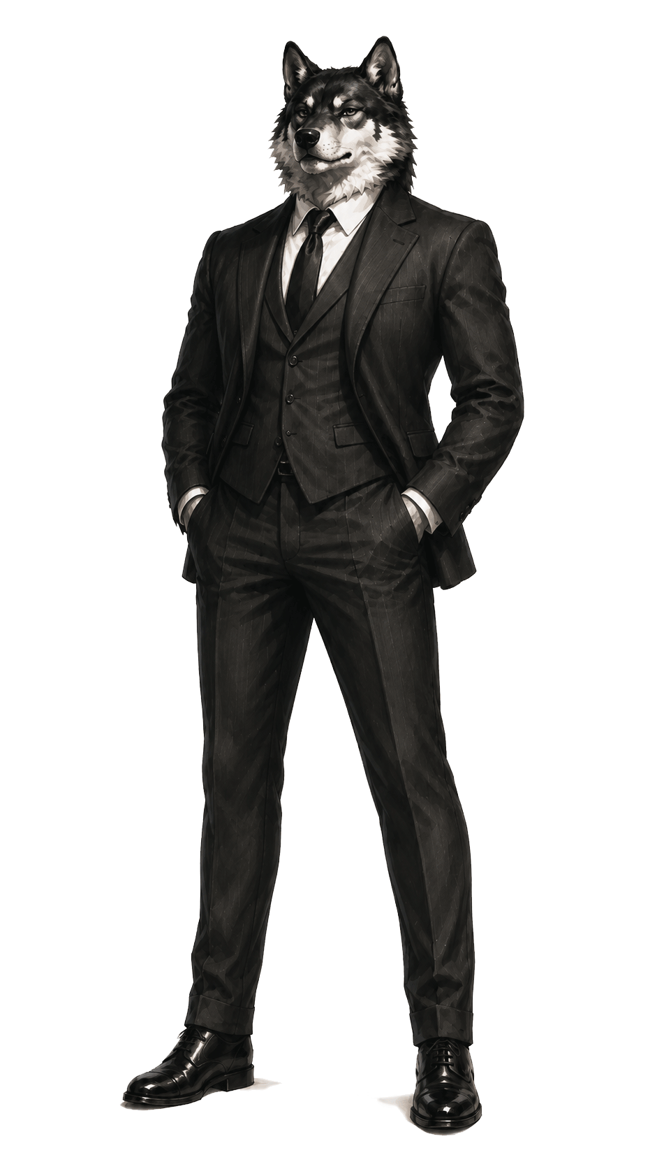 Don Lupino — wolf mascot in a sharp three-piece suit